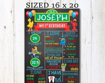Sesame Street Birthday Chalkboard Poster Sesame Street Birthday Poster Sesame Street First Birthday Sign , Sesame Street Birthday Stats