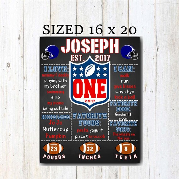 Football First Birthday Poster Football Birthday Chalkboard Etsy