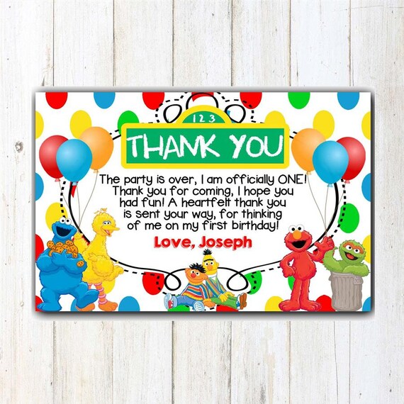Sesame Street Thank You Card Sesame Street Birthday Thank You | Etsy