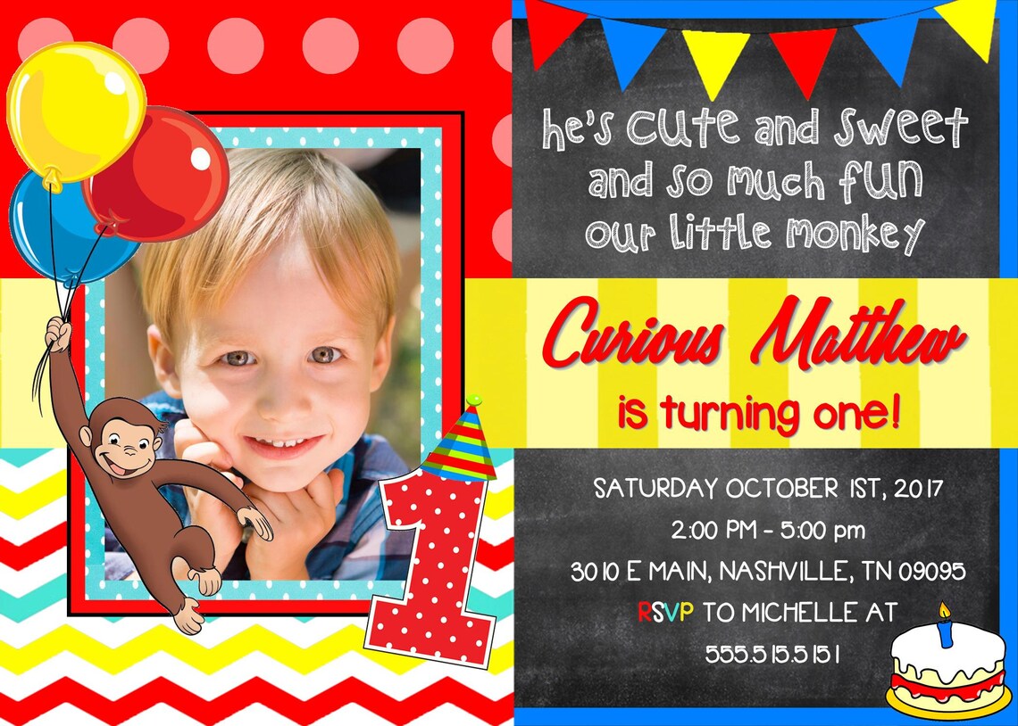 Curious First Birthday Invitation Curious 1st Etsy