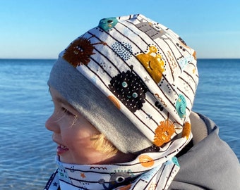 Beanie Mütze *Monster gestreift* Kuschelsweat Baby Kinder Junge Mädchen