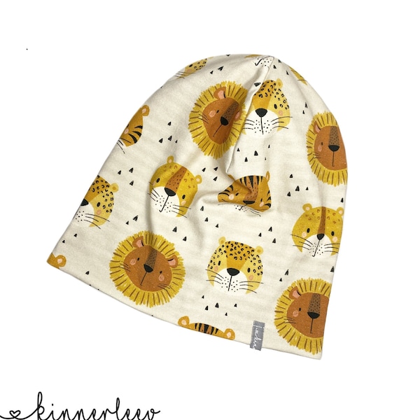 Slouch-Beanie *Tiger Löwe sand* Baby Kinder Junge Mädchen Jersey