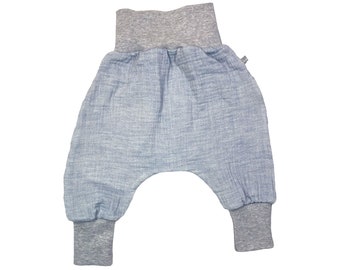 Baby Pumphose *Musselin blau-meliert* Sommerhose, Babyhose