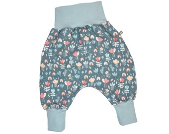 Baby pants *flowers petrol* Jersey baby pants girls