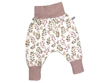 Baby pants *flower branches beige pink* baby pants jersey girls