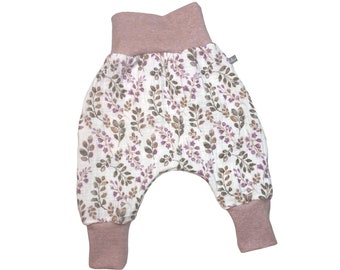 Baby pants *muslin pink beige flower branches* baby harem pants baby girl