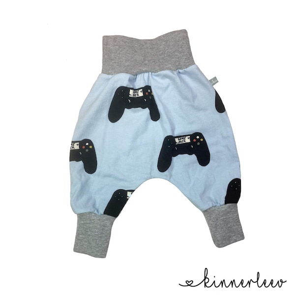 Baby Pumphose *Gamer/ Controller hellblau* Babyhose Organic Jersey