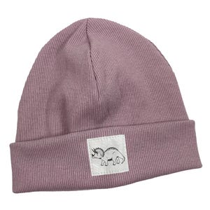 Beanie Mütze *mauve Rib Dinosaurier" Hipster Baby Kinder Mädchen Junge