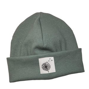 Berretto *verde fumo con coste e tarassaco* Hipster, bambino, bambina