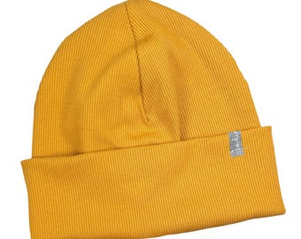 Gorro de lana *Amarillo sol acanalado* Estilo hipster para bebés, niños y niñas