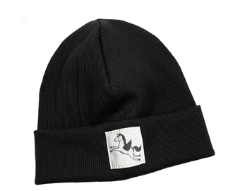 Beanie Hat *black Rib Unicorn* Hipster Baby Kids Girl Boy