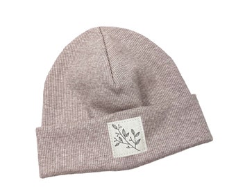 Beanie Mütze *beige-meliert Rib Zweig* Hipster Baby Kinder Mädchen Junge