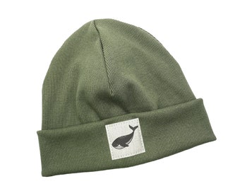 Beanie hat *olive green rib whale* hipster baby kids girl boy