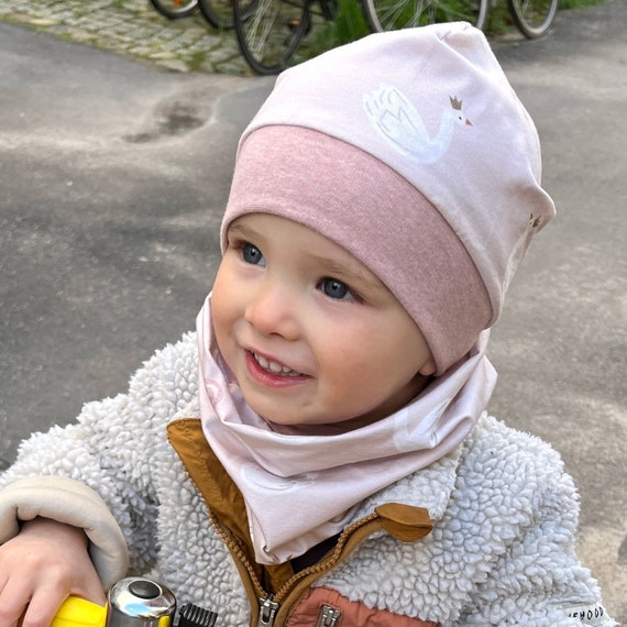Beanie Mütze *Schwan Hellrosa* Baby Kinder Mädchen Jersey