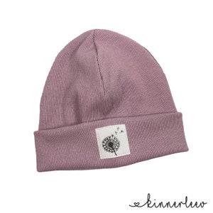 Beanie hat mauve rib branch hipster baby kids girls Pusteblume