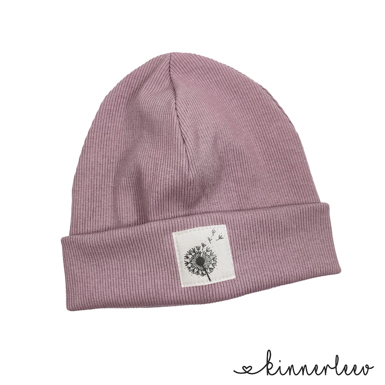 Beanie hat mauve rib branch hipster baby kids girls Pusteblume