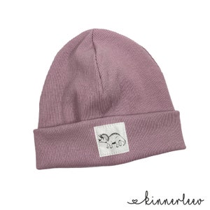 Beanie hat mauve rib branch hipster baby kids girls Dinosaurier