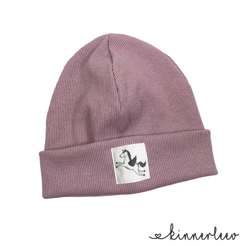 Beanie hat mauve rib branch hipster baby kids girls Einhorn