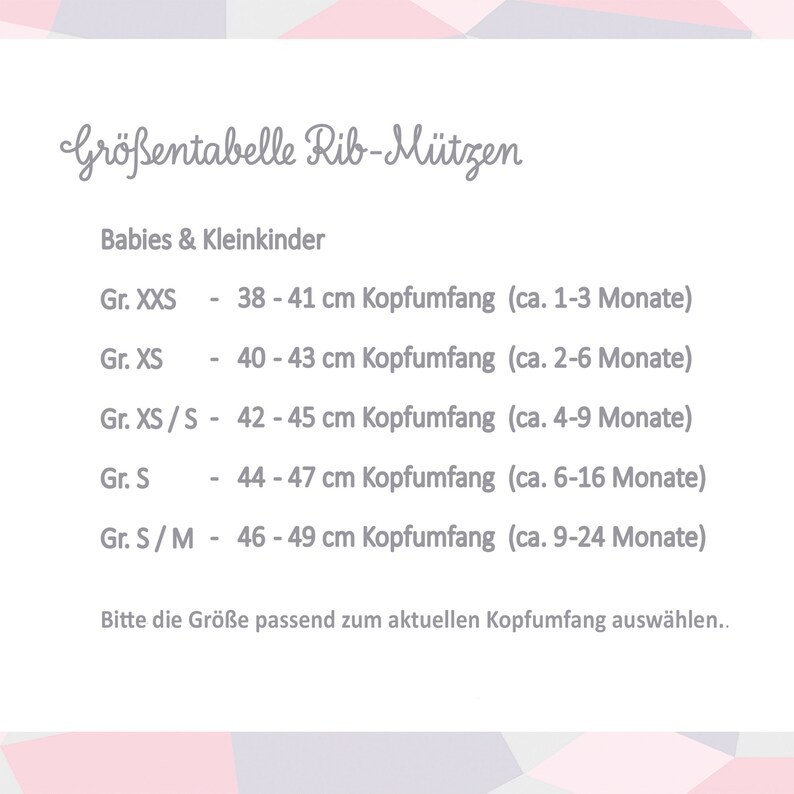 Puede incluir: Tabla de tallas para gorros de punto de canal&eacute; para beb&eacute;s. La tabla muestra las tallas de gorros en XXS, XS, XS/S, S y S/M, con las medidas de circunferencia de la cabeza correspondientes en cent&iacute;metros y los rangos de edad aproximados en meses.
