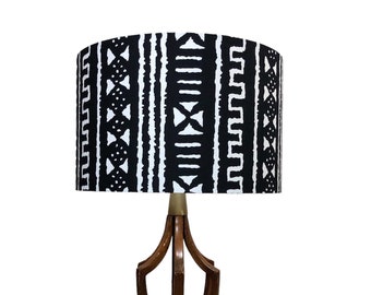 Black & White Mudcloth print Lampshade, African Tribal Drum Lampshade, Modern Global Decor Lamp Shade, Handmade made to order Lampshade