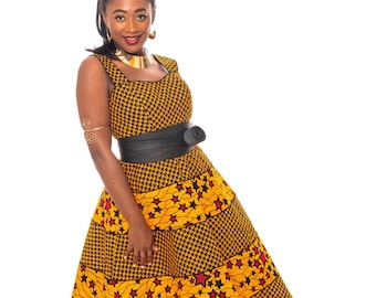 African Print Midi Dress, Ankara Fit & Flare Dress, Handmade Women's Dress, African Fashion, Wax Print cocktail Dress, Wedding Guest Dress