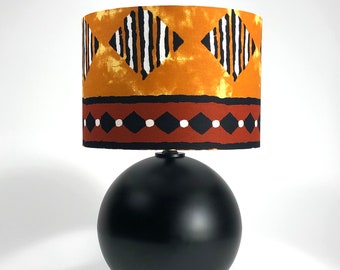 Abat-jour tambour imprimé africain, abat-jour cylindrique, abat-jour en toile de boue, abat-jour bohème, décoration bohème, lampe de chevet, fait main