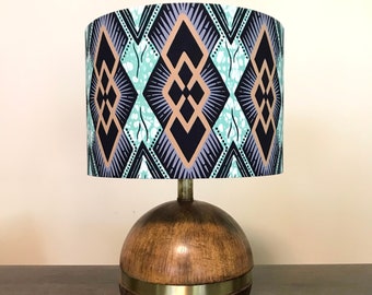 African print drum lampshade, cylindrical lampshade, tribal print lampshade, boho home decor, bedside lamp, handmade lampshade