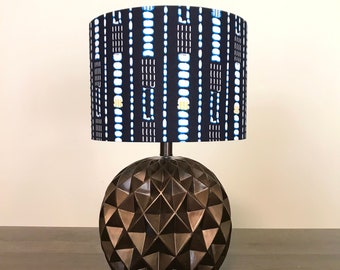 African print drum lampshade, cylindrical lampshade, Mudcloth print lampshade, Neutral lampshade, boho home decor, Shibori lamp, handmade