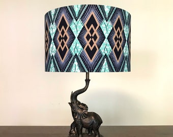 Large African print drum lampshade, cylindrical lampshade, Geo print lampshade, Indie lampshade, boho home decor, bedside lamp,