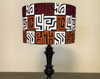 Large African print drum lampshade, cylindrical lampshade, Kuba print lampshade, boho home decor, handmade lampshade,