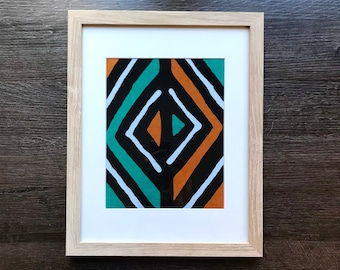 African wall art, Framed fabric art, Mudcloth inspired wall art, Ankara wall decor, Modern maximalist home decor, African print artwork