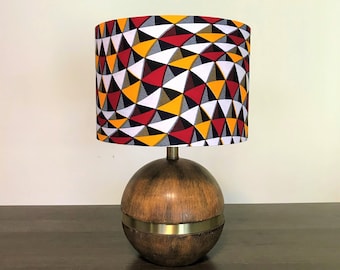 African print drum lampshade, cylindrical lampshade, geometric print lampshade, boho home decor, bedside lamp, handmade