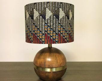 African print drum lampshade, cylindrical lampshade, geometric print lampshade, Neutral lampshade, boho home decor, bedside lamp, handmade