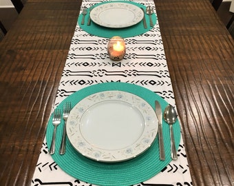 African print table runner, Ankara table runner, mudcloth print, kitchen and dining, table linen, lined table runner, ethnic table runner