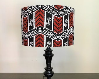 Large African print drum lampshade, cylindrical lampshade, brown mudcloth print lampshade, boho home decor, handmade lampshade, handmade
