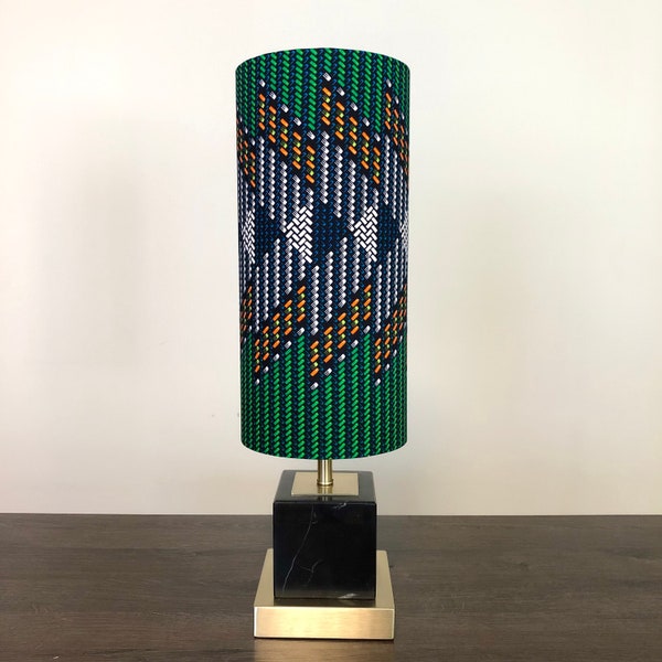 Tall African drum lampshade, cylindrical lampshade, vintage african print lampshade, bohemian lampshade, boho home decor, long lampshade
