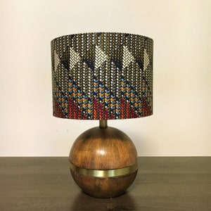 African print drum lampshade, cylindrical lampshade, geometric print lampshade, Neutral lampshade, boho home decor, bedside lamp, handmade