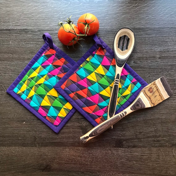 African Pot Holder, African Hot Pads, Quilted Potholder, Colorful