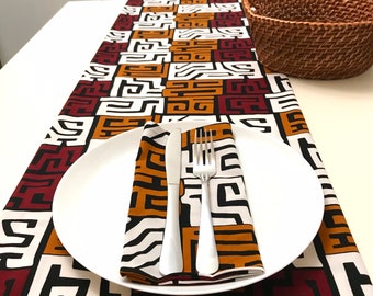 African print table runner, Ankara table runner, housewarming gift, kuba print , table linen, lined table runner, long table runner