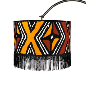 Large African print drum lampshade, drum lampshade, fringe lampshade, boho home decor, pendant lampshade, Boho lampshade