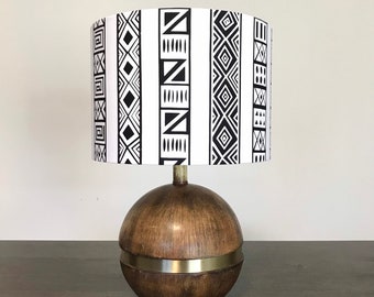 African print drum lampshade, cylindrical lampshade, geometric print lampshade, boho home decor, bedside lamp, handmade