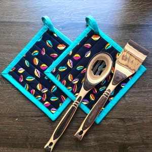African pot holder, African hot pads, quilted potholder, colorful pot holder, boho pot holder, mixed print, square pot holders,