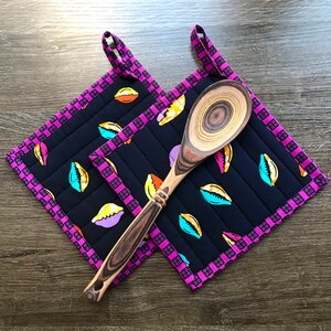 African pot holder, African hot pads, quilted potholder, colorful pot holder, boho pot holder, mixed print, square pot holders,