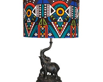 African print drum lampshade, cylindrical lampshade, tribal print lampshade, boho home decor, handmade lampshade, multicolor lampshade