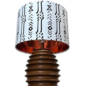 African mudcloth inspired print lampshade, boho handmade custom made to order lampshade, Monochrome black and white lampshade