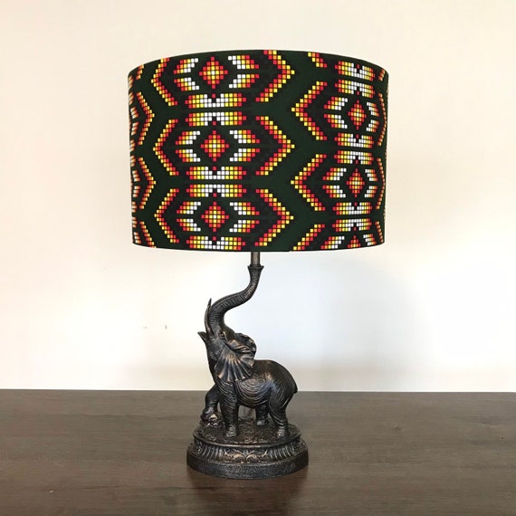 cylindrical lampshade scenic print lampshade Large African drum lampshade bedside lamp boho home decor African village lampshade