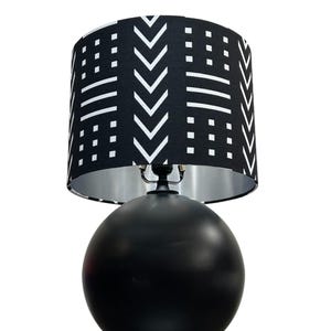 African print drum lampshade, Mudcloth tribal monochrome print lampshade, handmade custom made to order lampshade