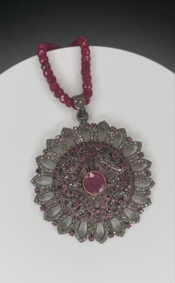 Handmade Ruby Medallion Pendant: Vintage Inspired… - image 4