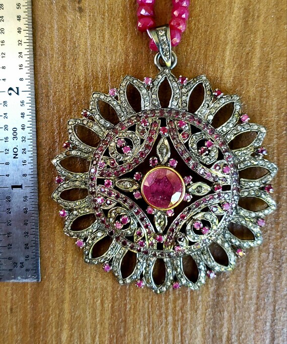 Handmade Ruby Medallion Pendant: Vintage Inspired… - image 10