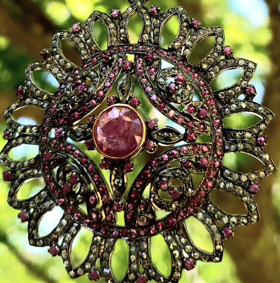 Handmade Ruby Medallion Pendant: Vintage Inspired… - image 9